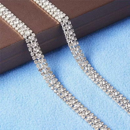 كلفة ستراس على كرت الماس دائرة وخطين Luxury Clear AB Glitter Crystal Rhinestone Ribbon