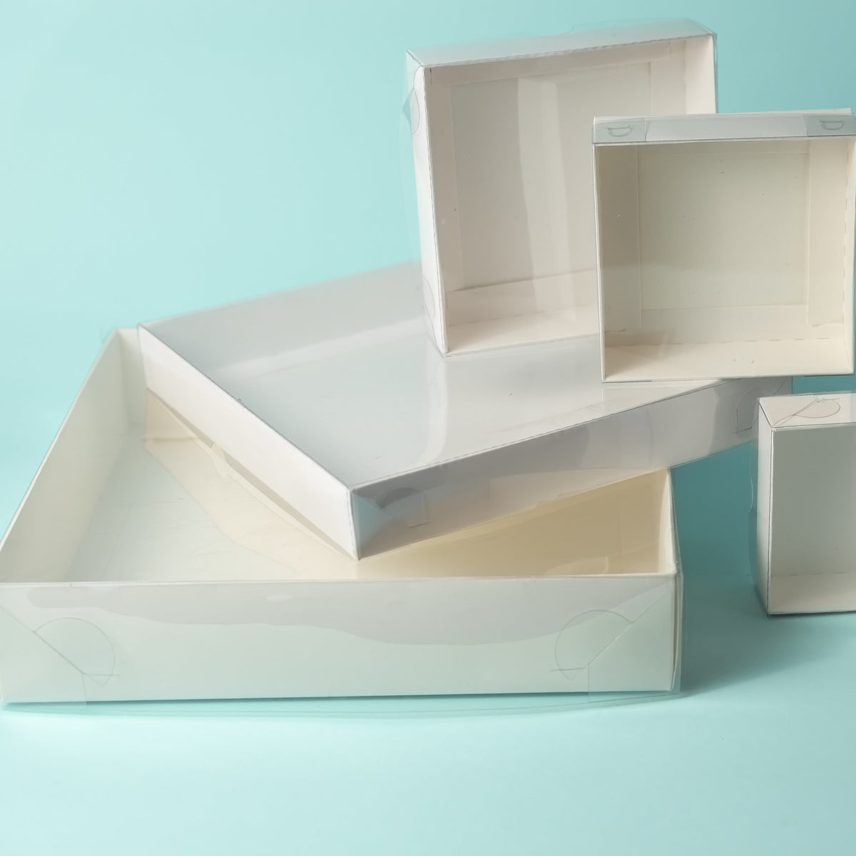 Large cardboard boxes with clear lid