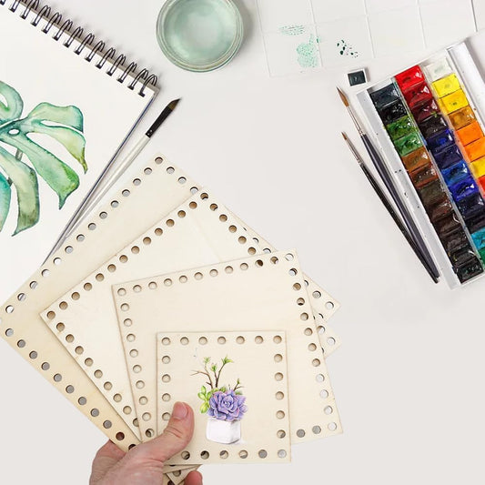 قواعد كروشيه خشبية مربعة للأعمال اليدوية ( للكليم ) Square Wooden Crochet Basket Bases for DIY