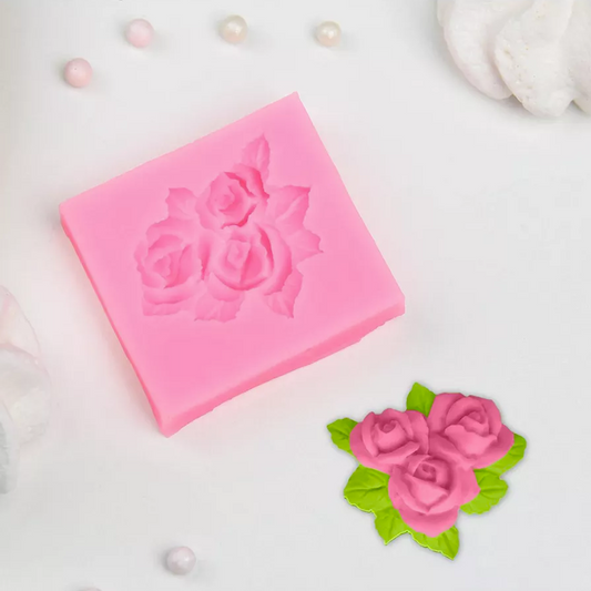 قالب سيليكون 3 وردات صغيرة Mini Rose & Leaf Trio Mould