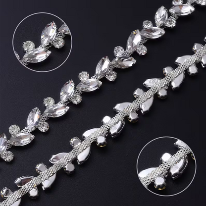 كلفة ستراس على كرت الماس فضي Luxury Clear AB Glitter Crystal Rhinestone Ribbon