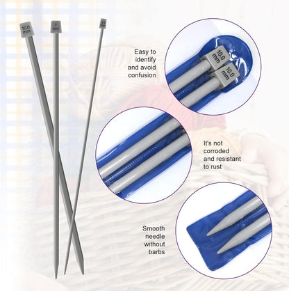 اسياخ صوف المنيوم Aluminum Single Ponit Knitting Needle Set