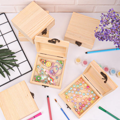 صناديق خشب 8 سم ( صندوق مربع ) Unfinished Unpainted Wood Boxes