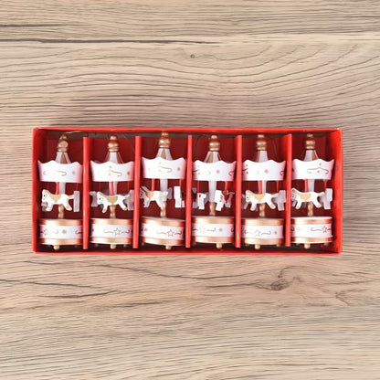 Mini Wooden Carousel Hanging Ornaments Set