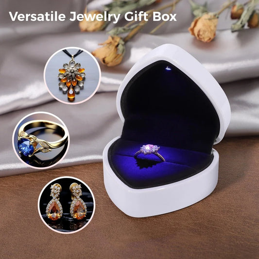 علبة مجوهرات وخواتم قلب فاخرة مزودة بإضاءة Heart Shaped Ring Gift Box with LED Light