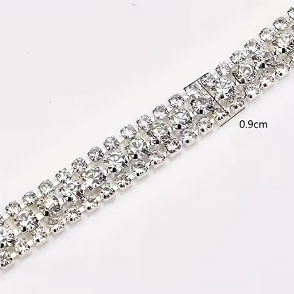 كلفة ستراس على كرت الماس دائرة وخطين Luxury Clear AB Glitter Crystal Rhinestone Ribbon