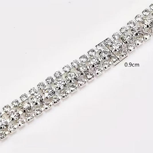 كلفة ستراس على كرت الماس دائرة وخطين Luxury Clear AB Glitter Crystal Rhinestone Ribbon