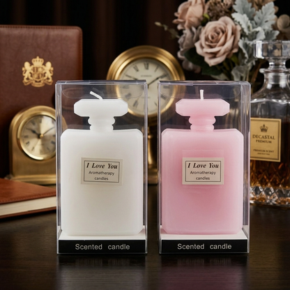 شمعة على شكل زجاجة عطر فاخرة داخل علبة شفافة Aromatherapy candles
