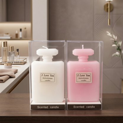 شمعة على شكل زجاجة عطر فاخرة داخل علبة شفافة Aromatherapy candles