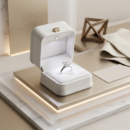 علبة مجوهرات وخواتم جلدية فاخرة مزودة بإضاءة Microfibre Leather Ring Box with light