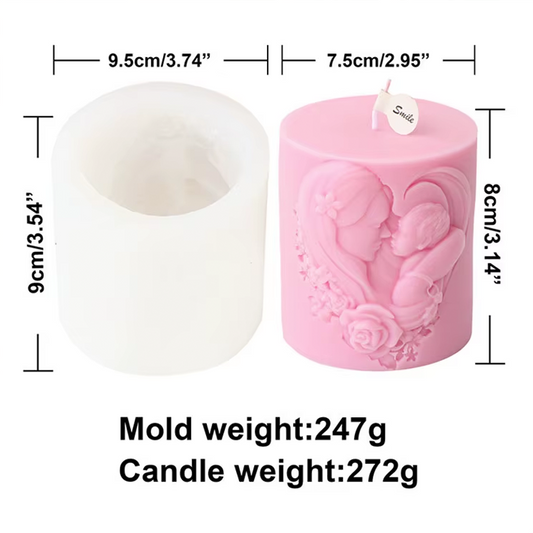 قالب سيليكون ام تحتضن طفلها اسطواني - عيد الام Mother's Day Column Candle Mold