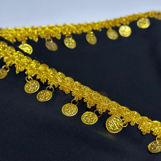 كلفة ليرات كبيرة ذهبي Gold Coin Shape Sequin Tassel Trim